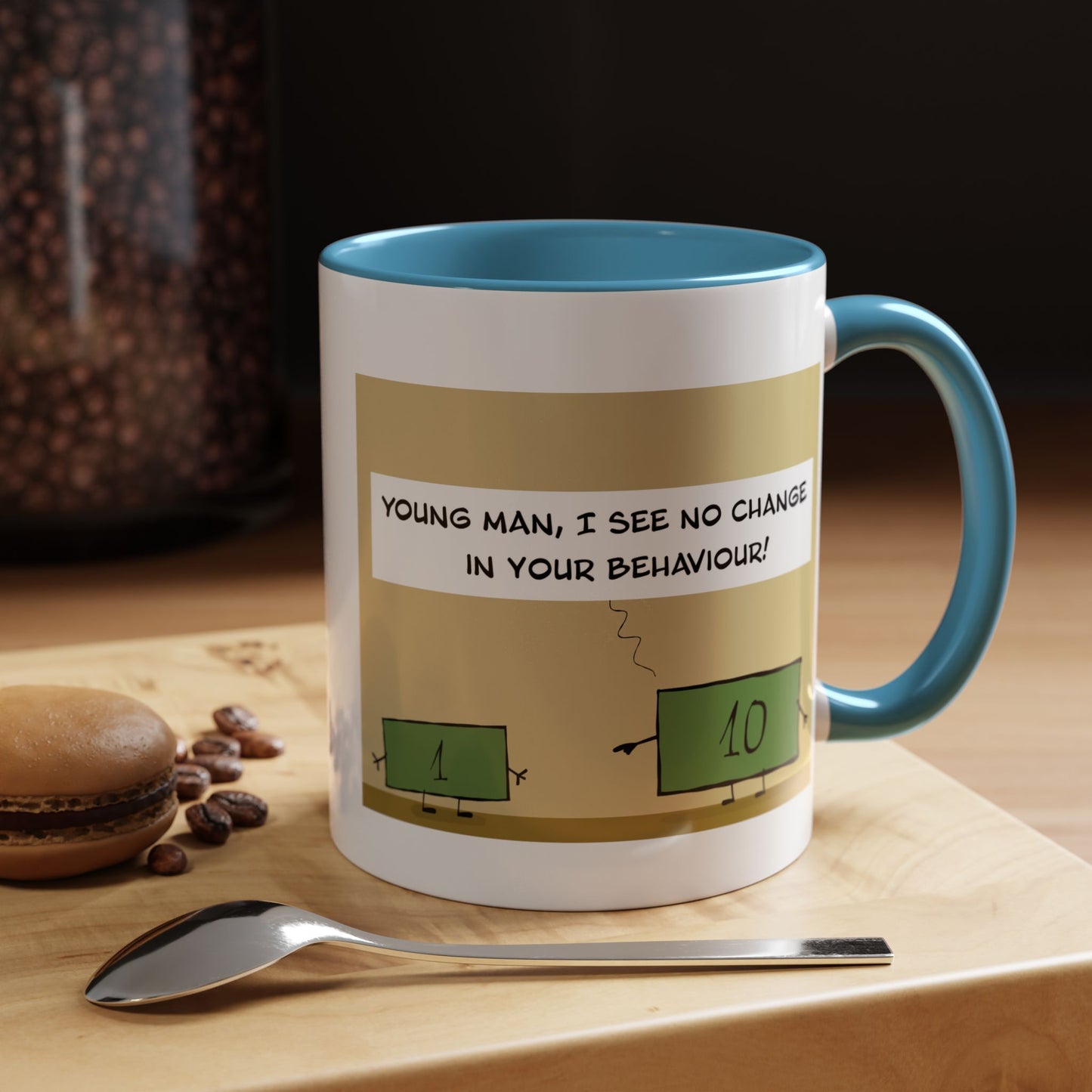 Funny Pun About Parenting With Angry Parent Banknote And Bad Child Banknote Accent Coffee Mug 11oz