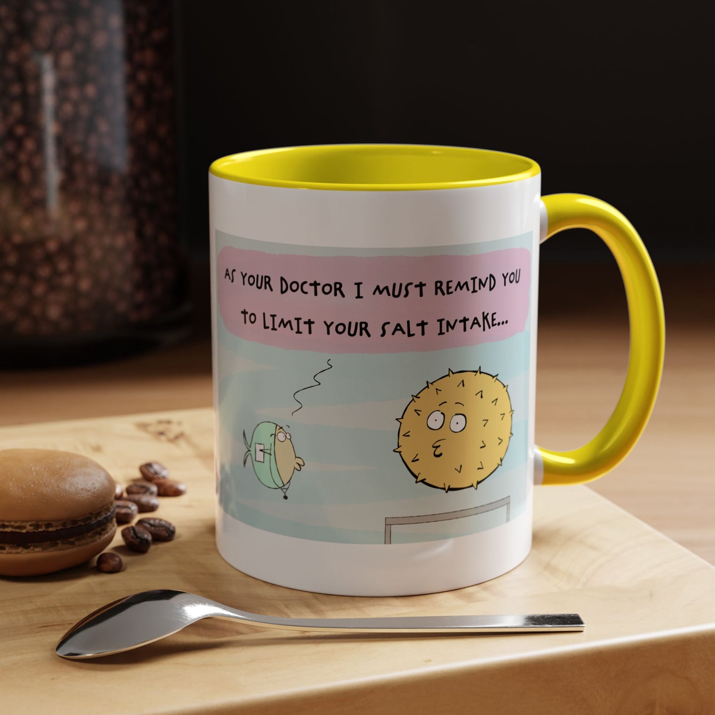 Funny Health Reminder Coffee Mug, Humorous Gift for Doctors, Cute Mug for Salt Lovers, Kitchen Humor, Quirky Coffee Cup