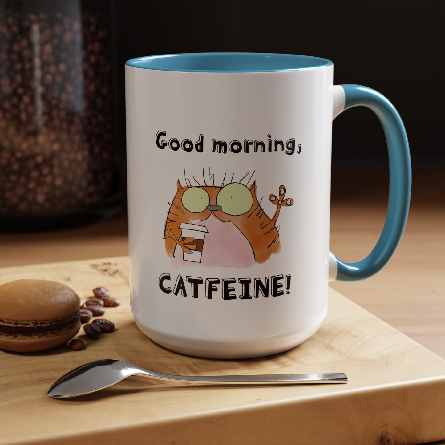 Cat Lovers Pun With A Funny Orange Feline Drinking Starbucks Coffee 11oz and 15oz Accented Mug