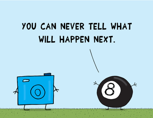 Funny Pun With Eight Ball Saying You Can Not Tell The Future To A Blue Digital Camera cartoon print