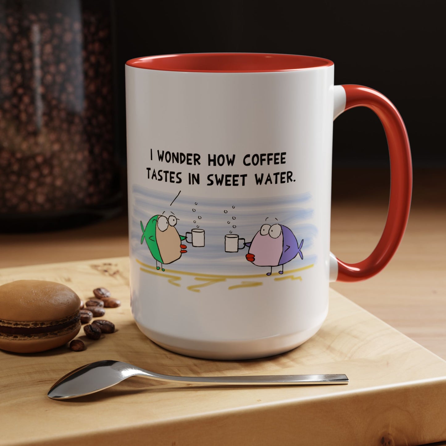 Funny Fish Drinking Coffee In The Ocean Talking About The Coffee Taste Coffee Mug (11, 15oz)