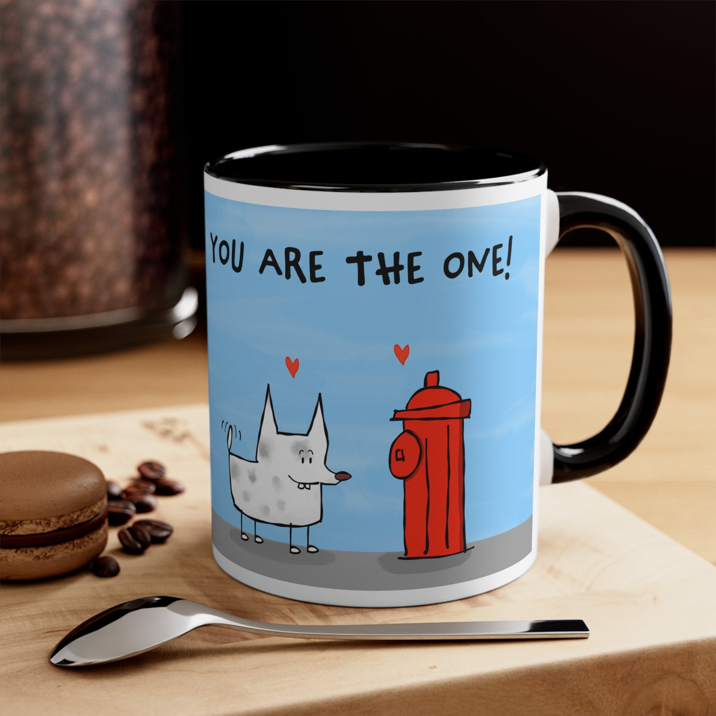 Funny White Dog Falling In Love With A Red Fire Hydrant You Are The Only One Colorful Accent Coffee Mug 11oz