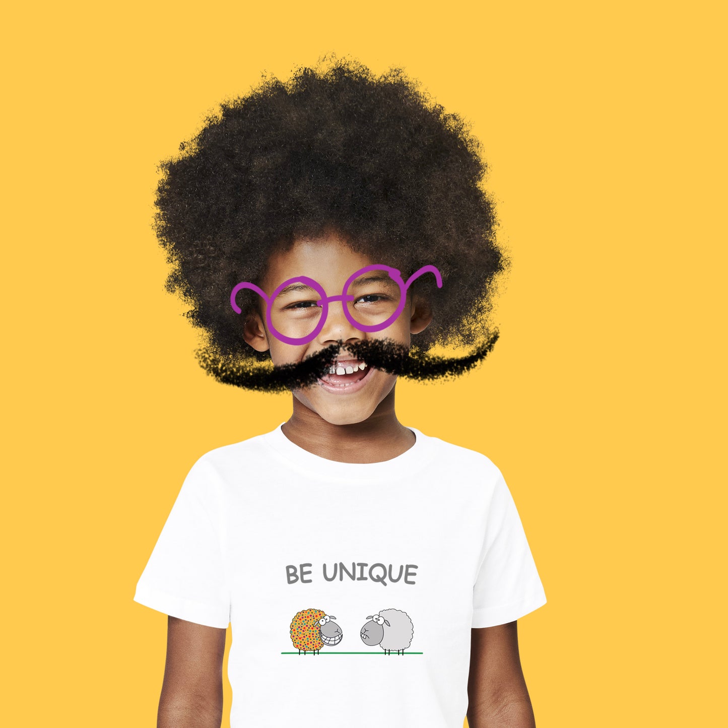 Cotton Shirt with Colorful Cute Sheep And Inspirational Message Be Unique Illustration
