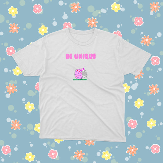Cute Pink Sheep Be Unique  Inspirational Message Regular Fit T-Shirt For Pre-teen Girls