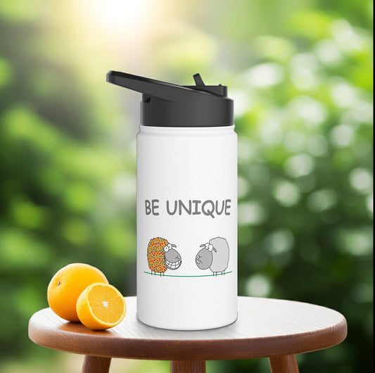 White Stainless Steel Bottle For Young Adventurers With Two Cute Sheep Be Unique 12oz