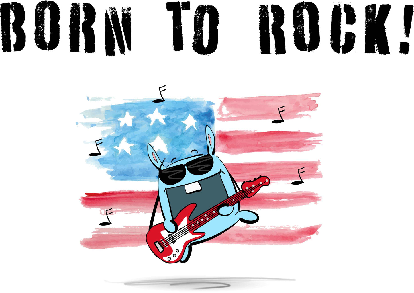 USA Flag And Funny Bunny Playing Born To Rock On Guitar With  Men's T-shirt