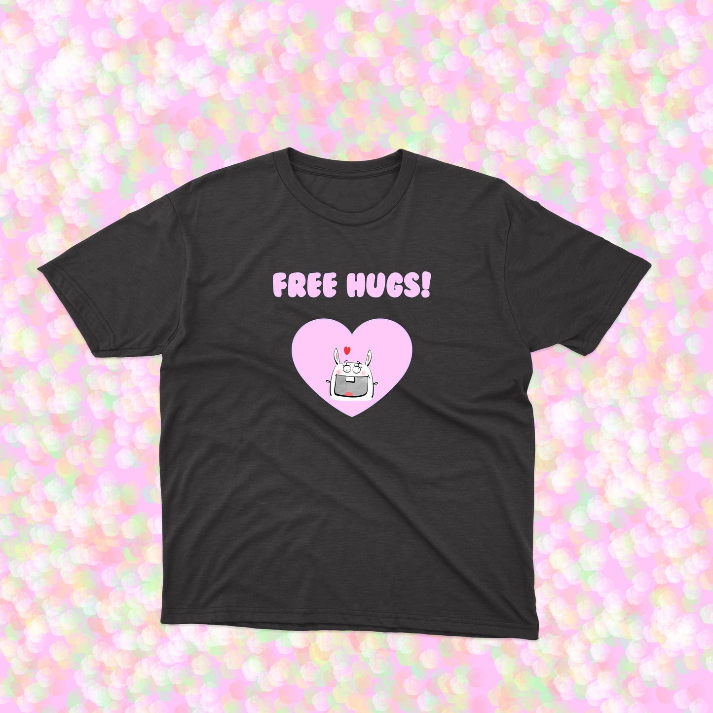 Funny White Bunny And Free Hugs With A Big Pink Heart T-shirt for Infant girls