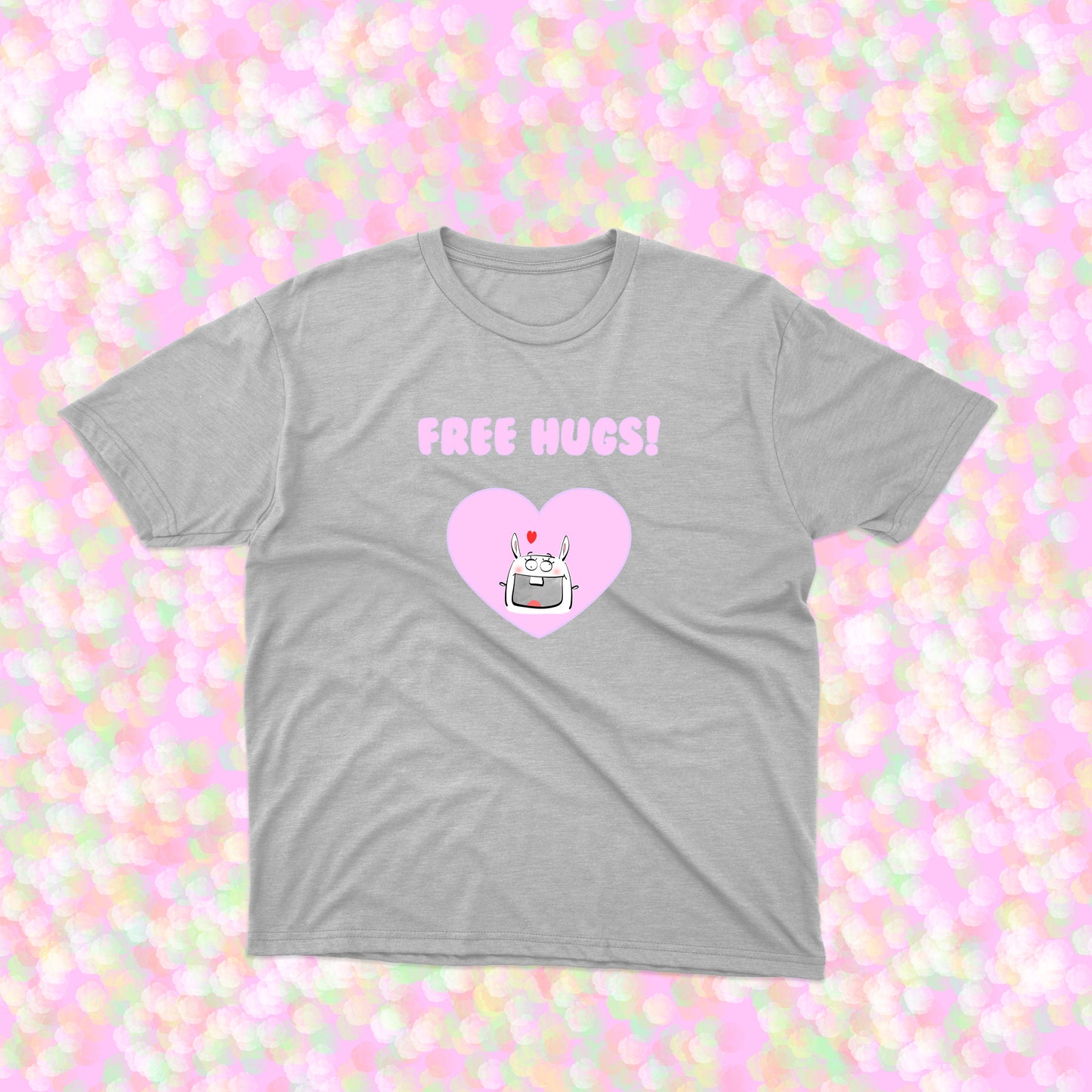 Funny White Bunny And Free Hugs With A Big Pink Heart T-shirt for Infant girls