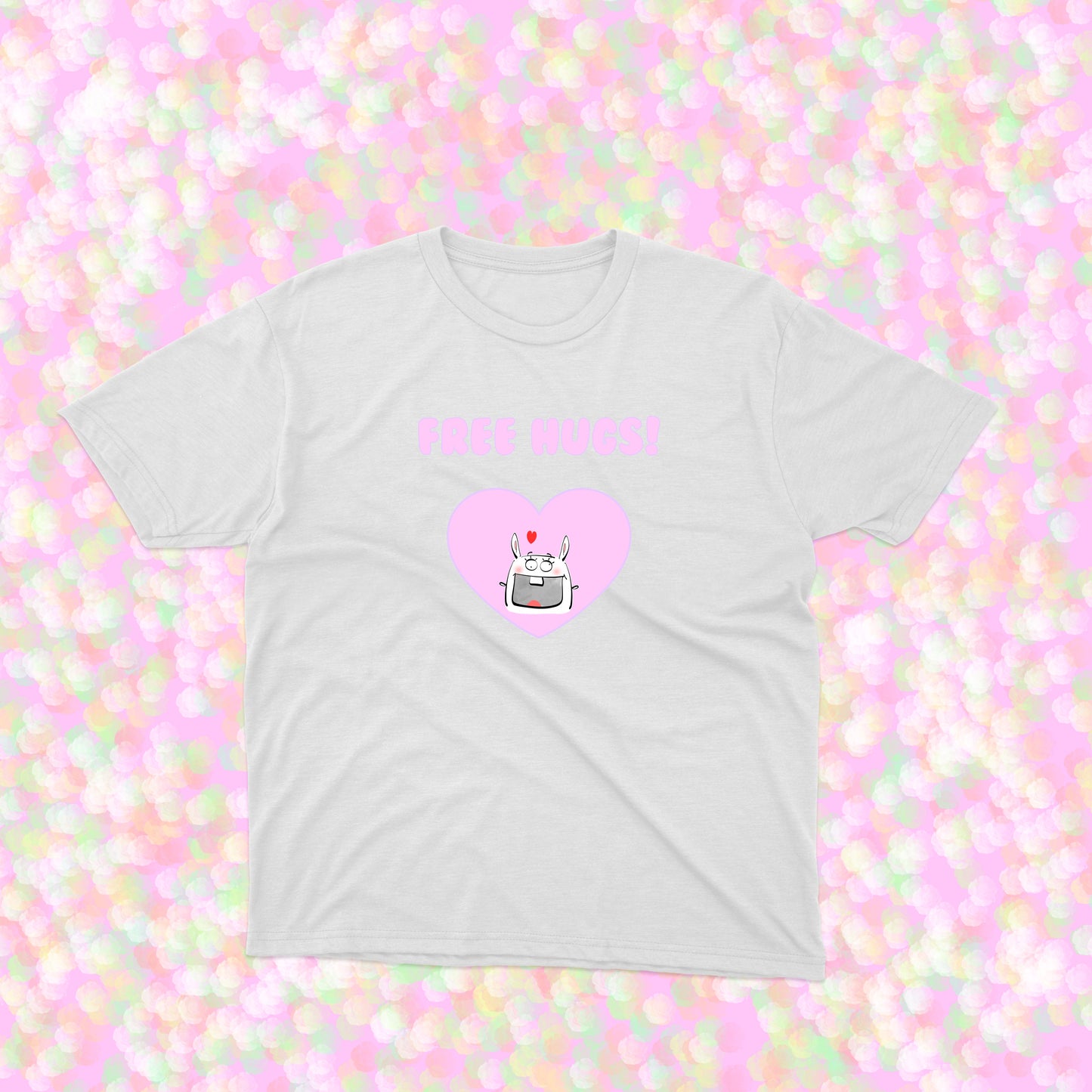 Funny White Bunny And Free Hugs With A Big Pink Heart T-shirt for Infant girls