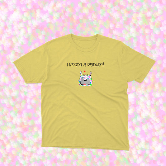 White Bunny Artist In Love Covered In Paint I Kissed A Painter shirt for girls