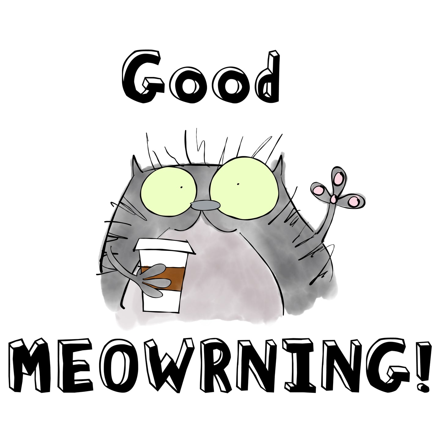 Coffee Mug For Cat Lovers Good Morning Pun With A Funny Cat Drinking Coffee From A Paper Cup (11, 15oz)