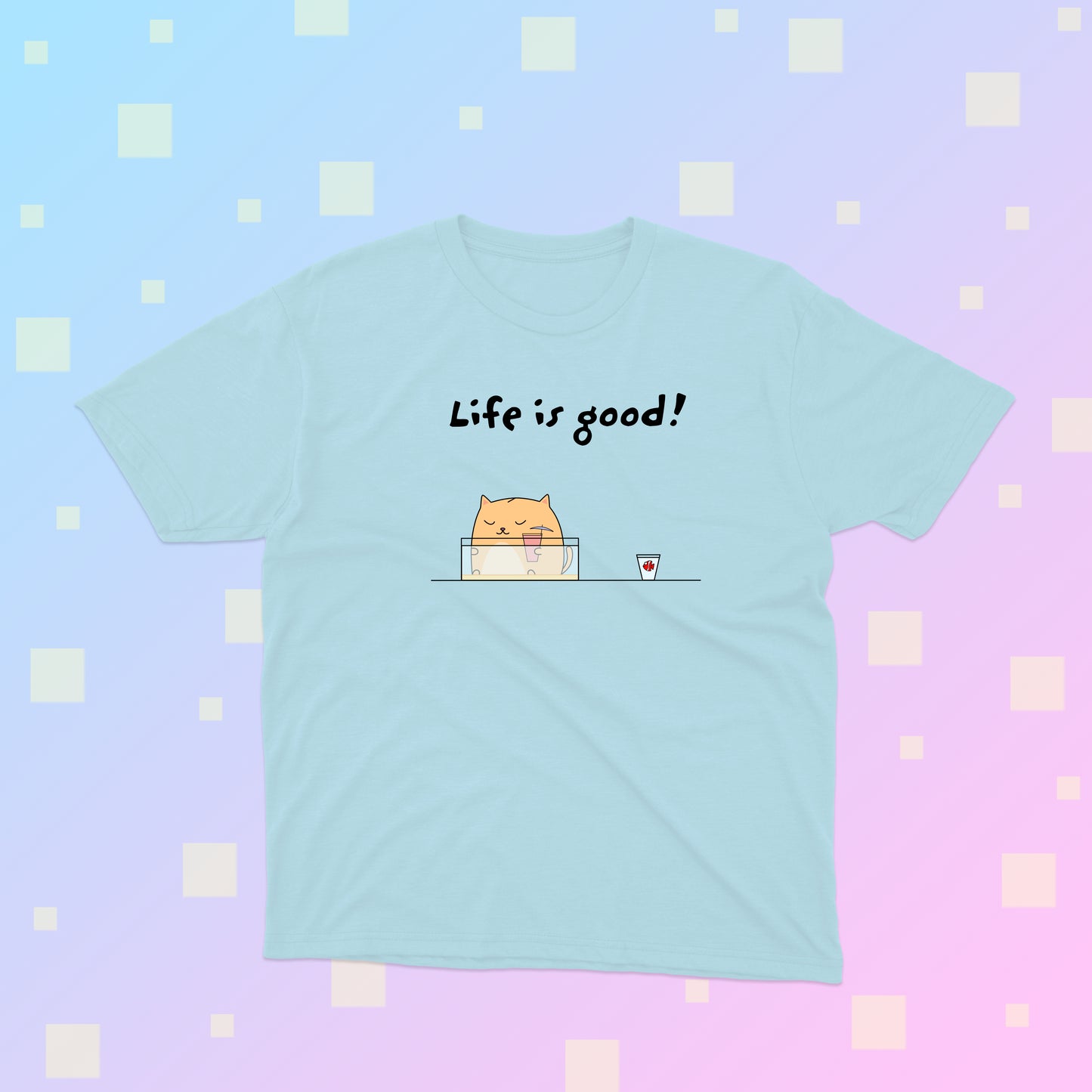 Life Is Good Funny Orange Cat Sitting In A Fish Tank Sipping A Cocktail Youth Tee