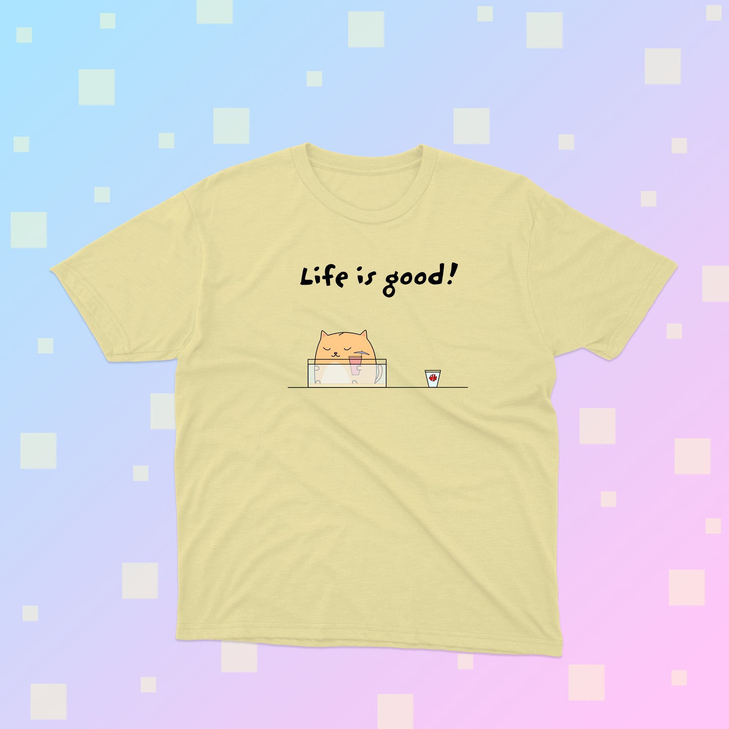 Life Is Good Funny Orange Cat Sitting In A Fish Tank Sipping A Cocktail Youth Tee