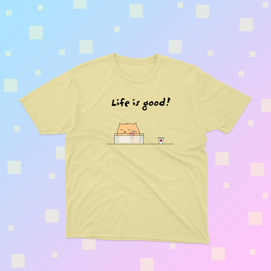 Life Is Good Funny Orange Cat Sitting In A Fish Tank Sipping A Cocktail Youth Tee