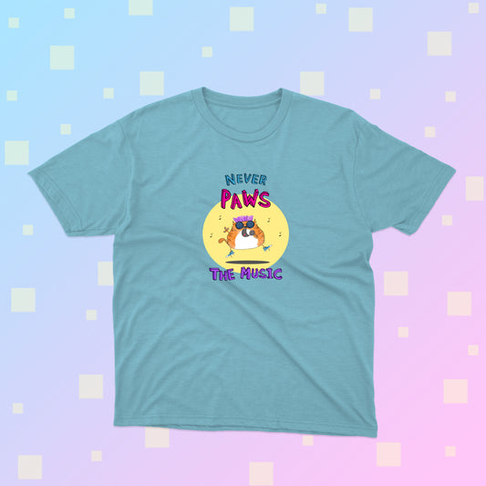 Funny Cat Pun Never Pause The Music classic t-shirt for pre-teens and teenagers