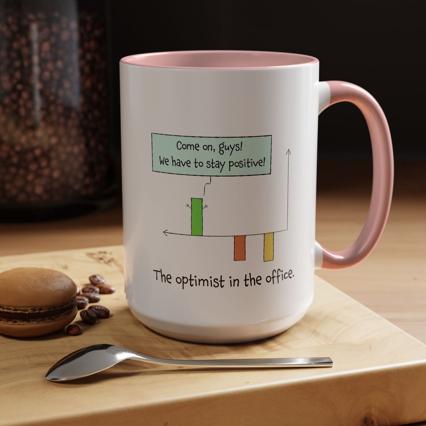 The Pun With The Optimist In The Office Accent Color Coffee Mug 11 and 15oz