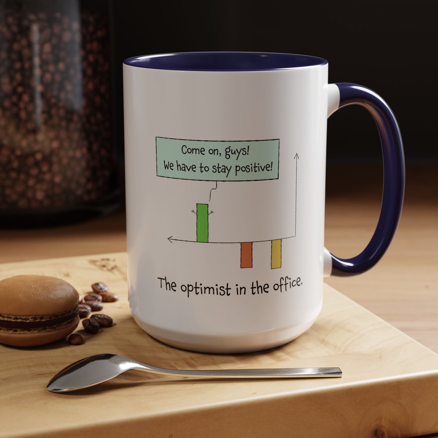 The Pun With The Optimist In The Office Accent Color Coffee Mug 11 and 15oz