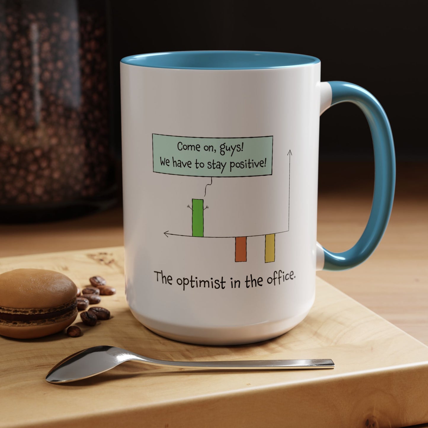 The Pun With The Optimist In The Office Accent Color Coffee Mug 11 and 15oz