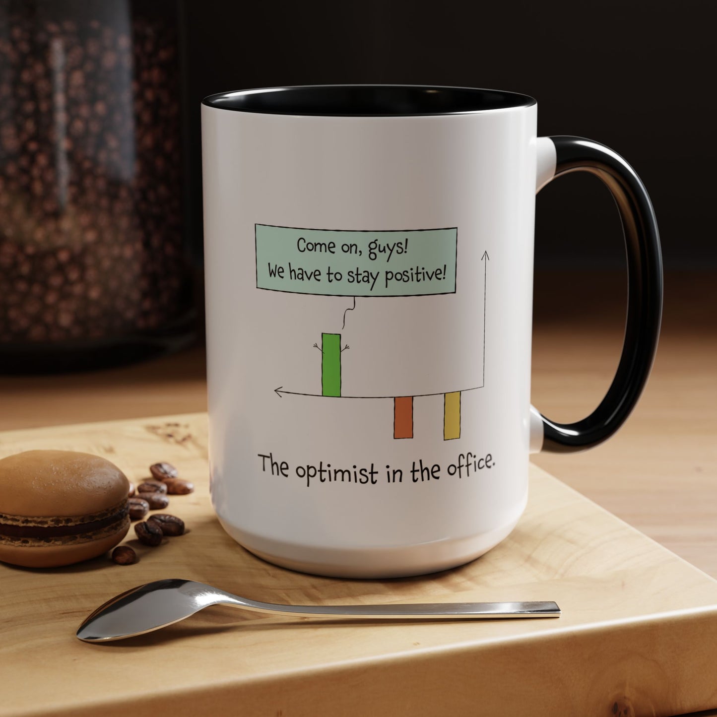 The Pun With The Optimist In The Office Accent Color Coffee Mug 11 and 15oz