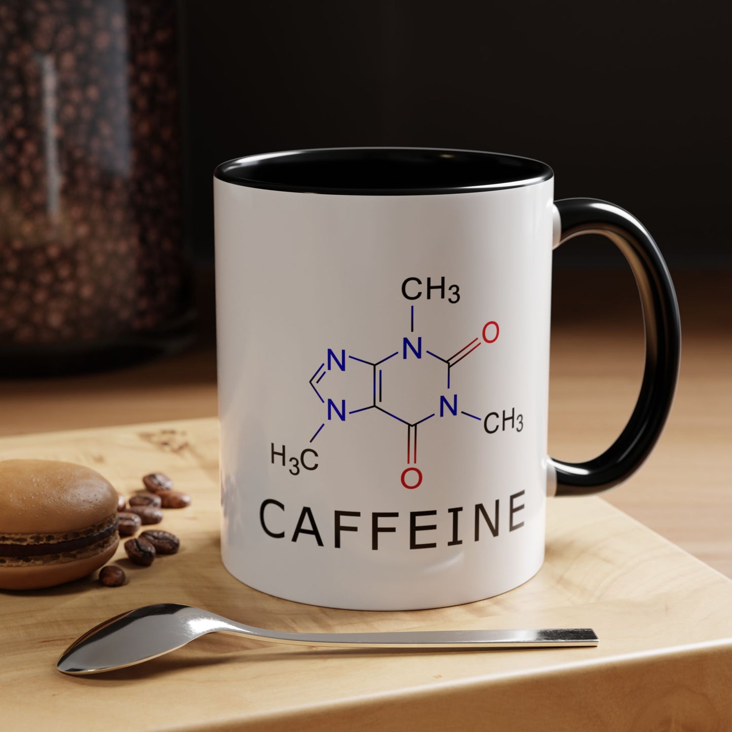 Caffeine! Caffeine! Caffeine Molecular Formula Black and White Accent Coffee Mug 11oz