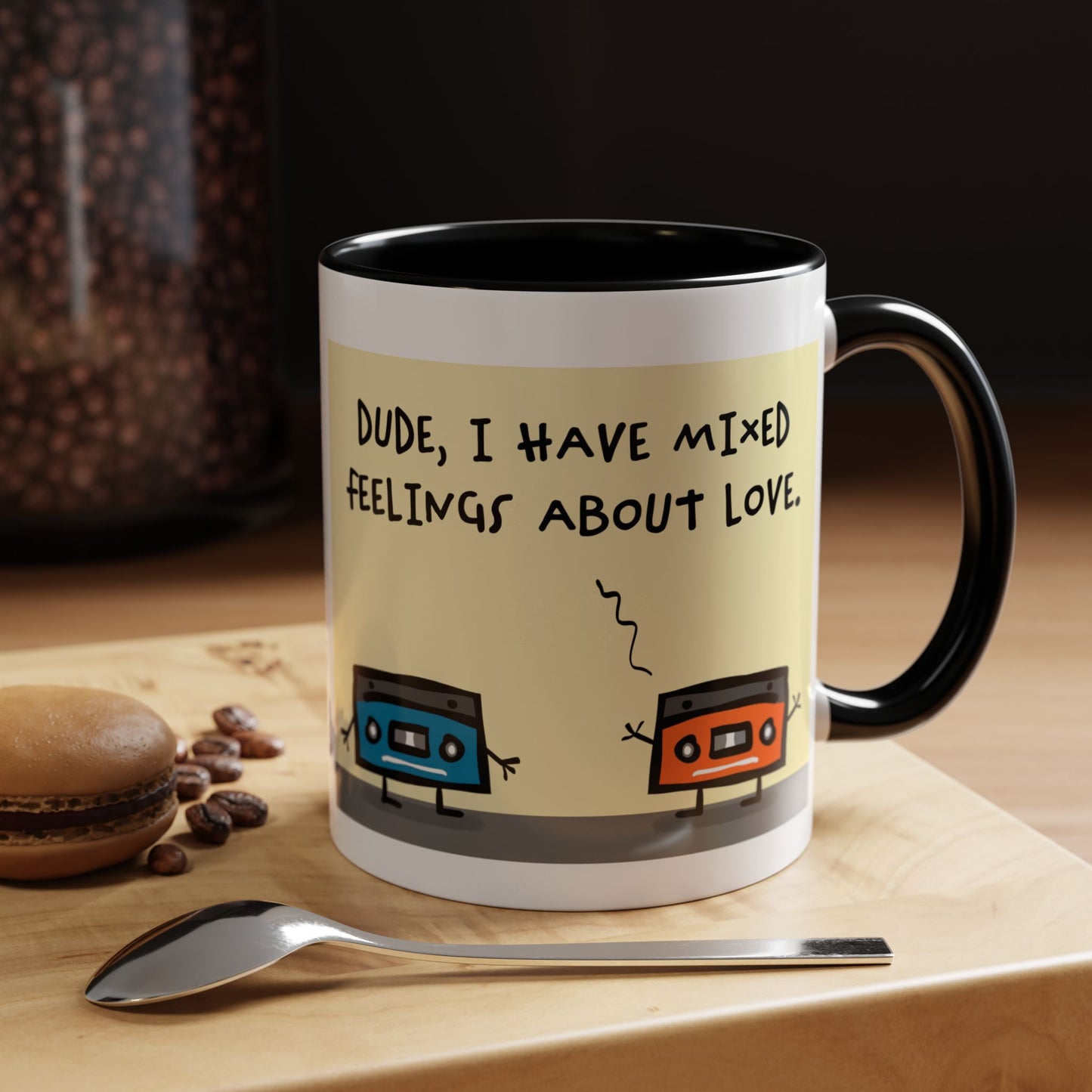 The 2 Funny Cassettes Talking About Mix Tapes And Mixed Feelings About Love Affairs Accented Mug 11oz