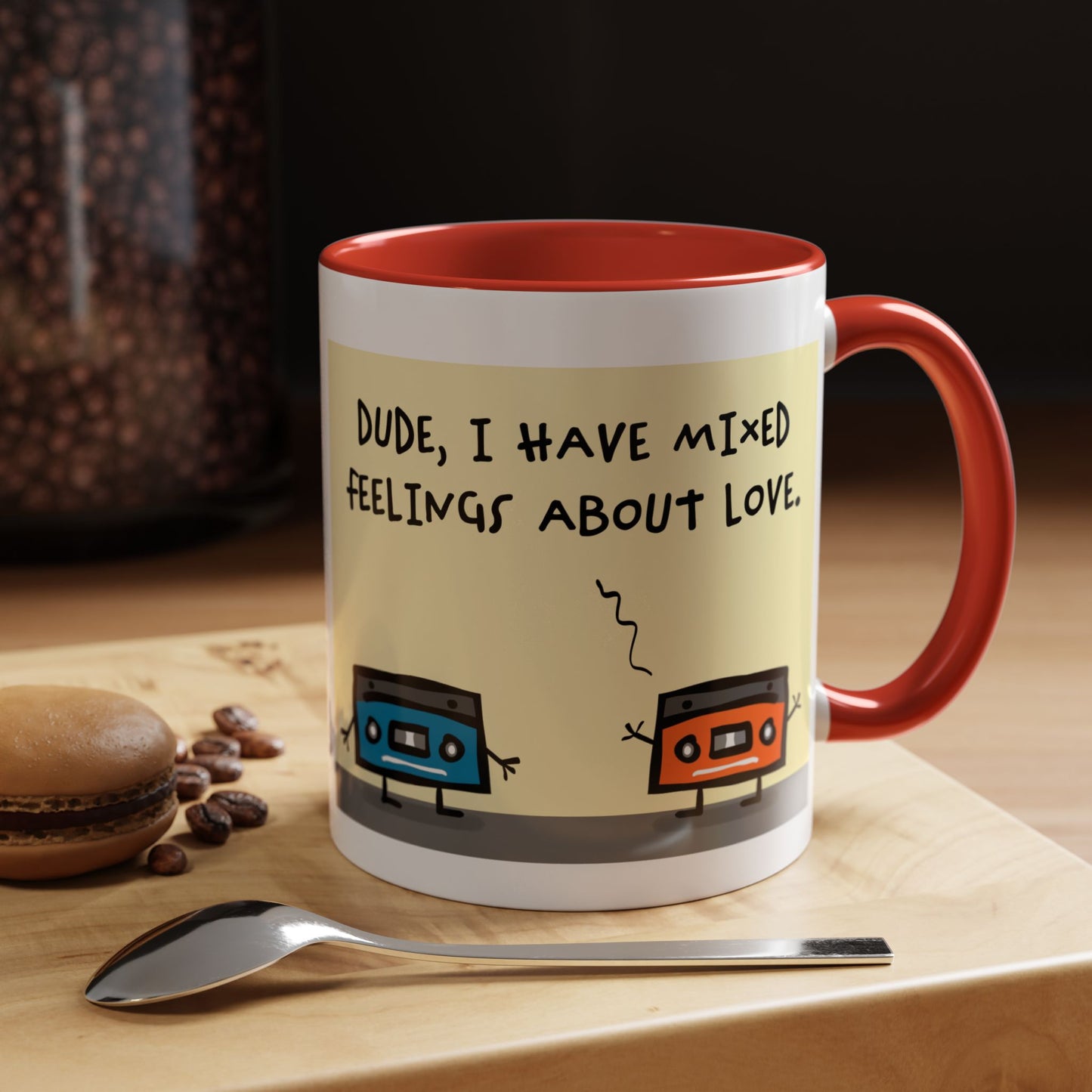 The 2 Funny Cassettes Talking About Mix Tapes And Mixed Feelings About Love Affairs Accented Mug 11oz