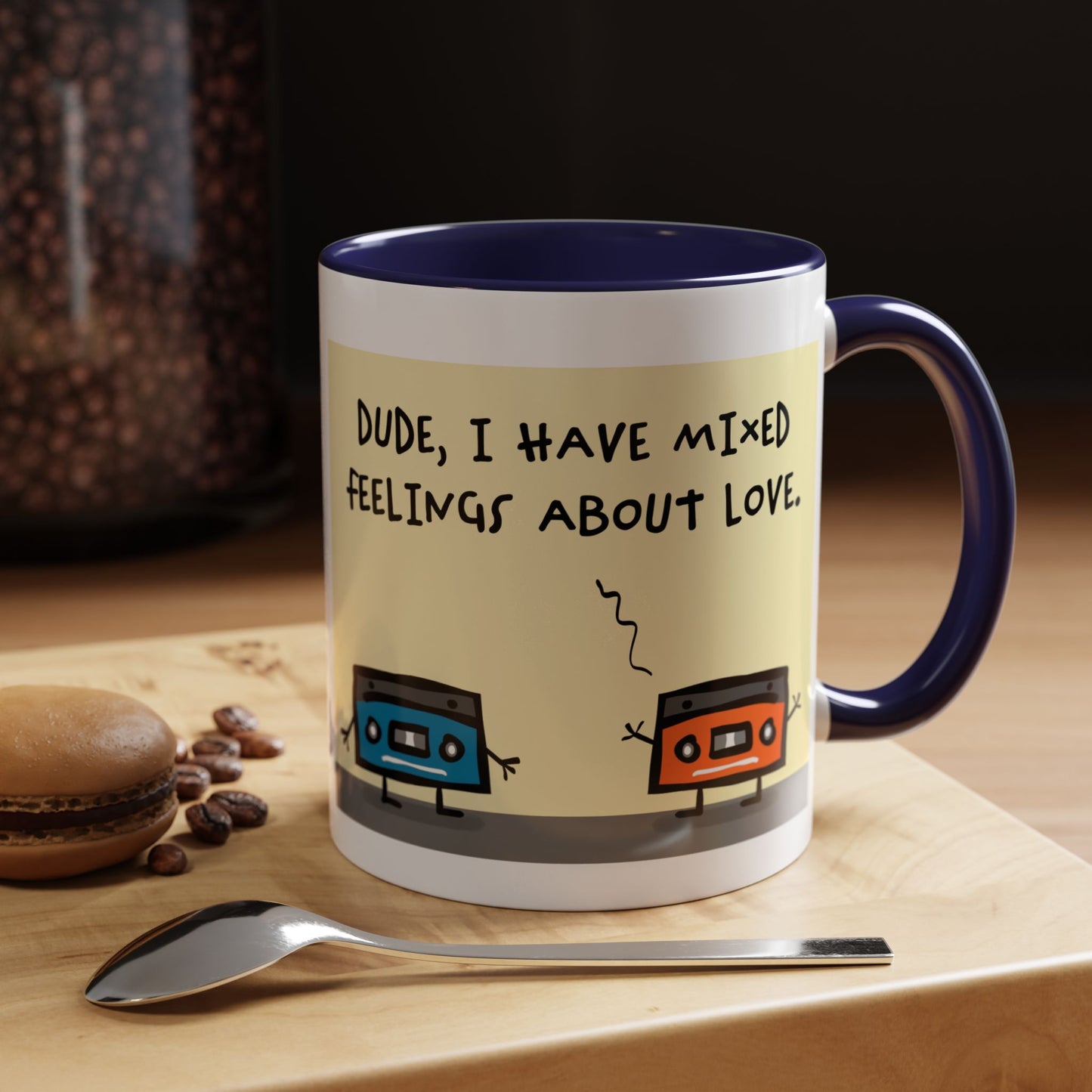 The 2 Funny Cassettes Talking About Mix Tapes And Mixed Feelings About Love Affairs Accented Mug 11oz