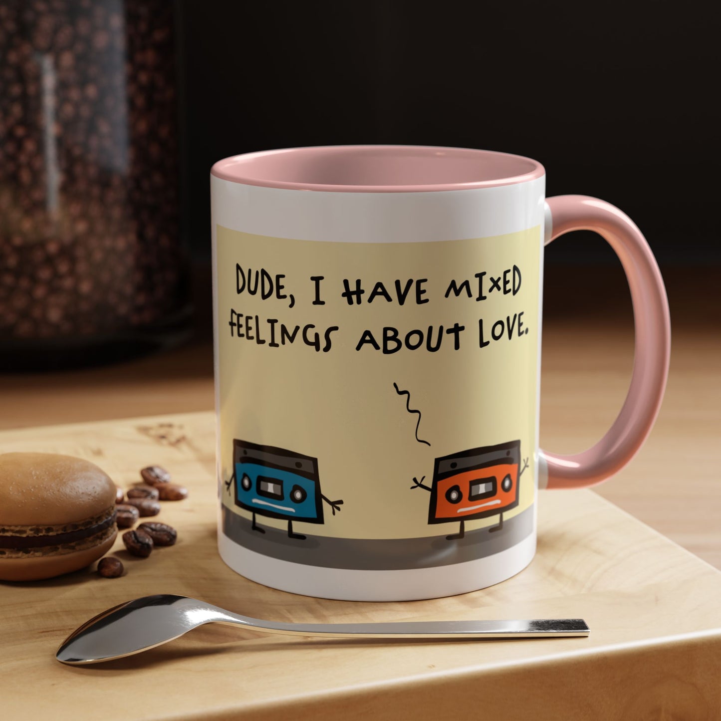 The 2 Funny Cassettes Talking About Mix Tapes And Mixed Feelings About Love Affairs Accented Mug 11oz