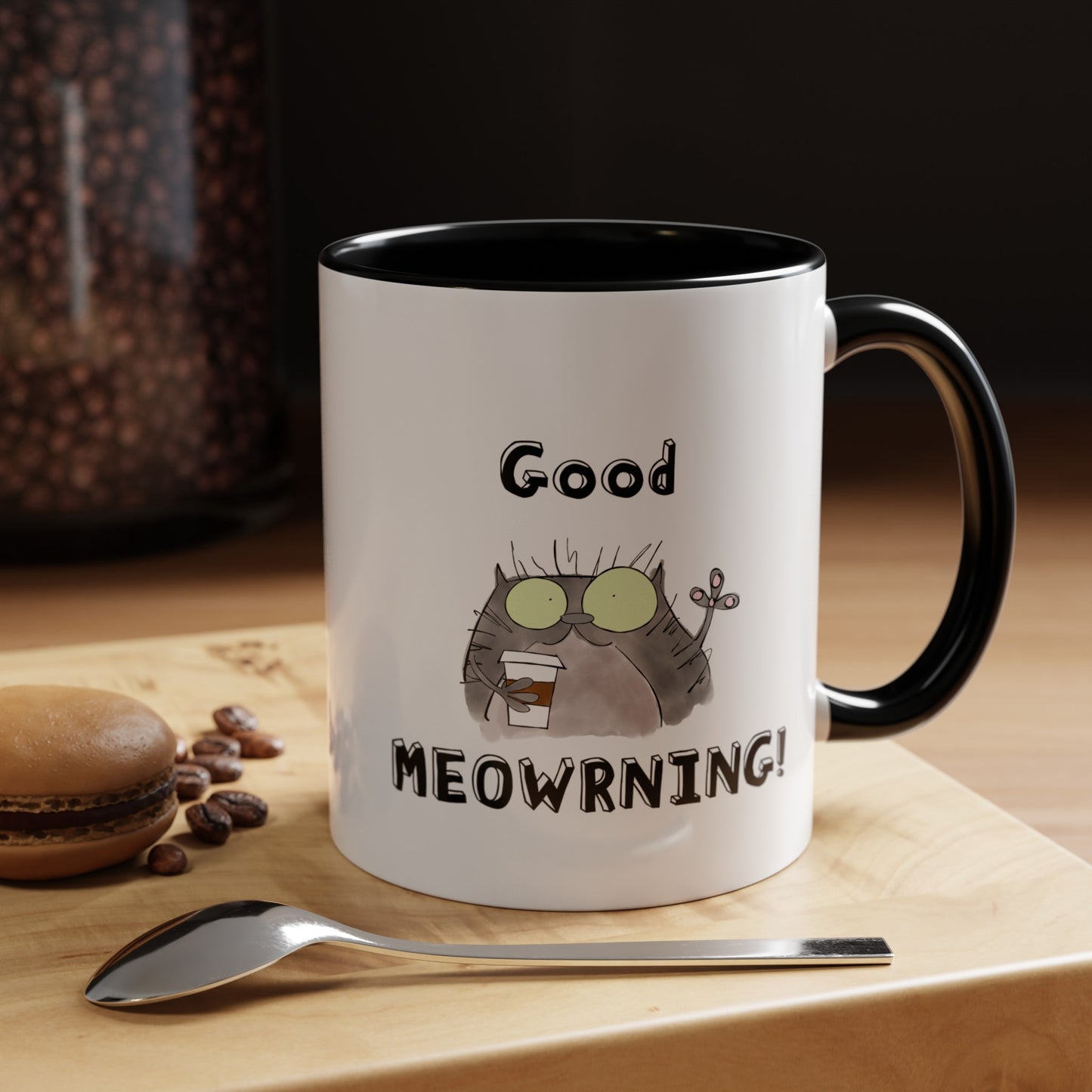 Coffee Mug For Cat Lovers Good Morning Pun With A Funny Cat Drinking Coffee From A Paper Cup (11, 15oz)