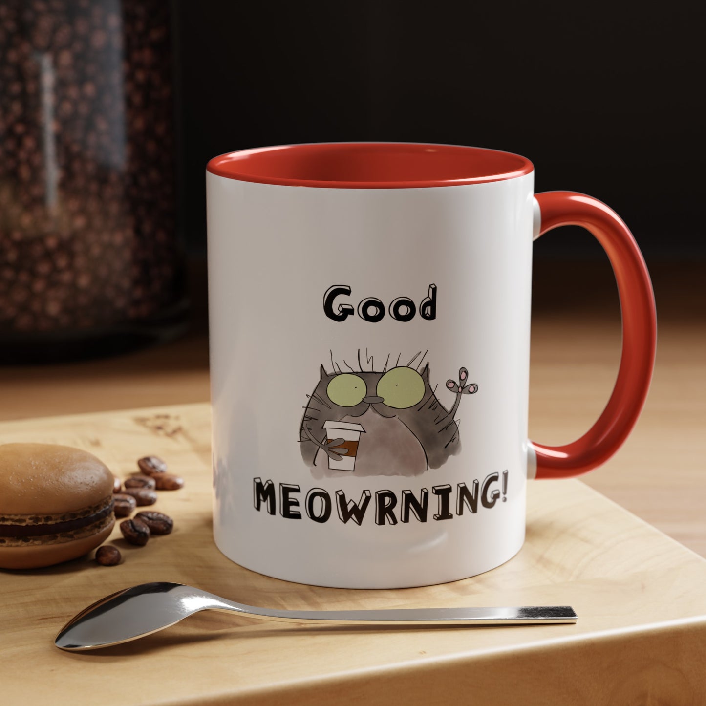 Coffee Mug For Cat Lovers Good Morning Pun With A Funny Cat Drinking Coffee From A Paper Cup (11, 15oz)