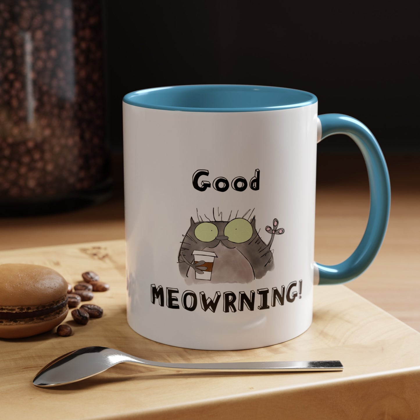 Coffee Mug For Cat Lovers Good Morning Pun With A Funny Cat Drinking Coffee From A Paper Cup (11, 15oz)