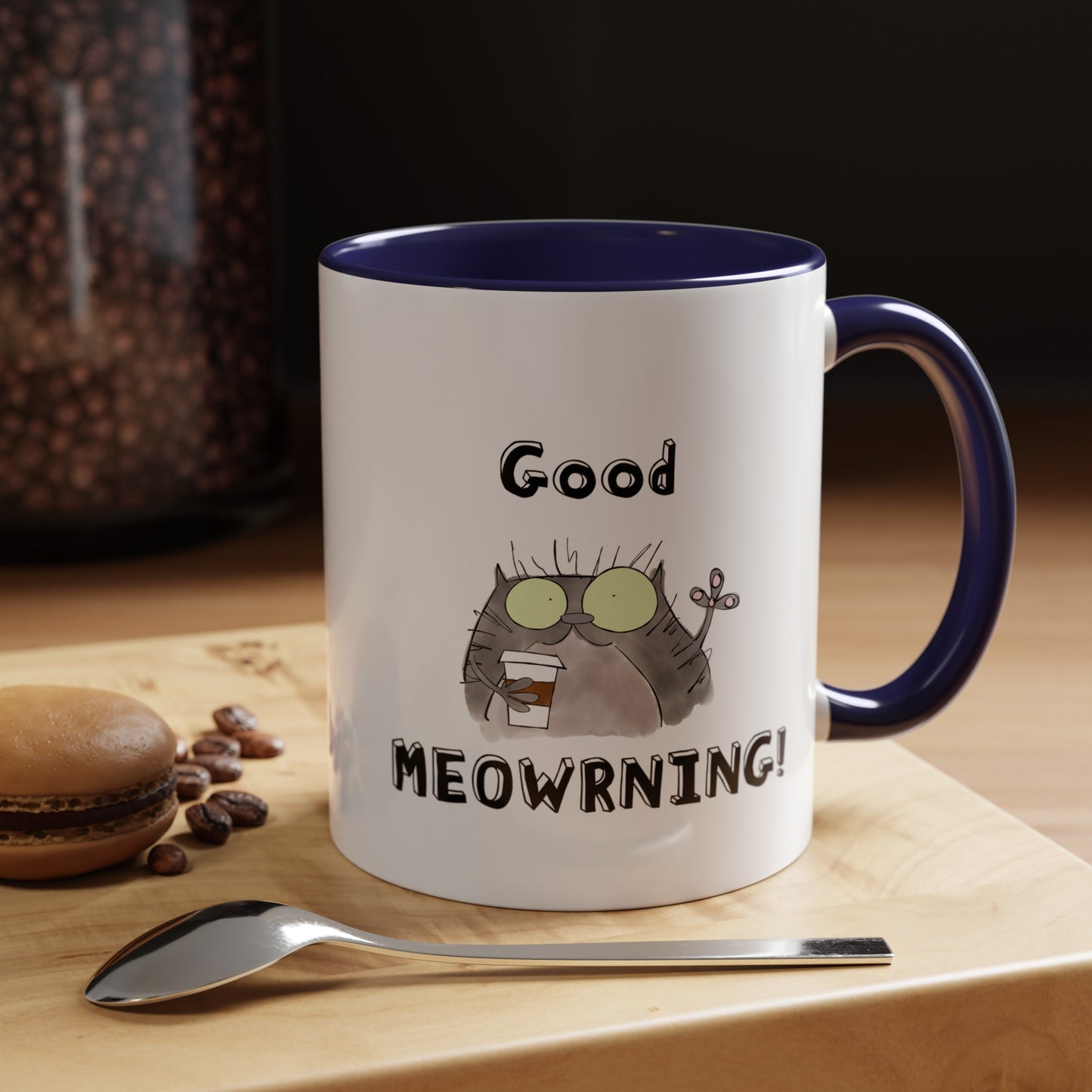 Coffee Mug For Cat Lovers Good Morning Pun With A Funny Cat Drinking Coffee From A Paper Cup (11, 15oz)