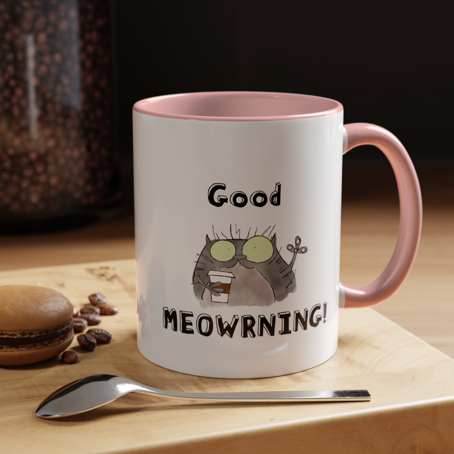 Coffee Mug For Cat Lovers Good Morning Pun With A Funny Cat Drinking Coffee From A Paper Cup (11, 15oz)