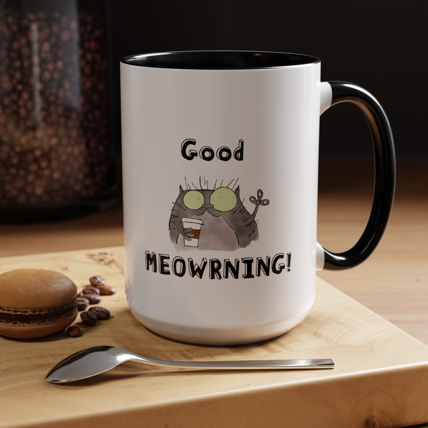 Coffee Mug For Cat Lovers Good Morning Pun With A Funny Cat Drinking Coffee From A Paper Cup (11, 15oz)