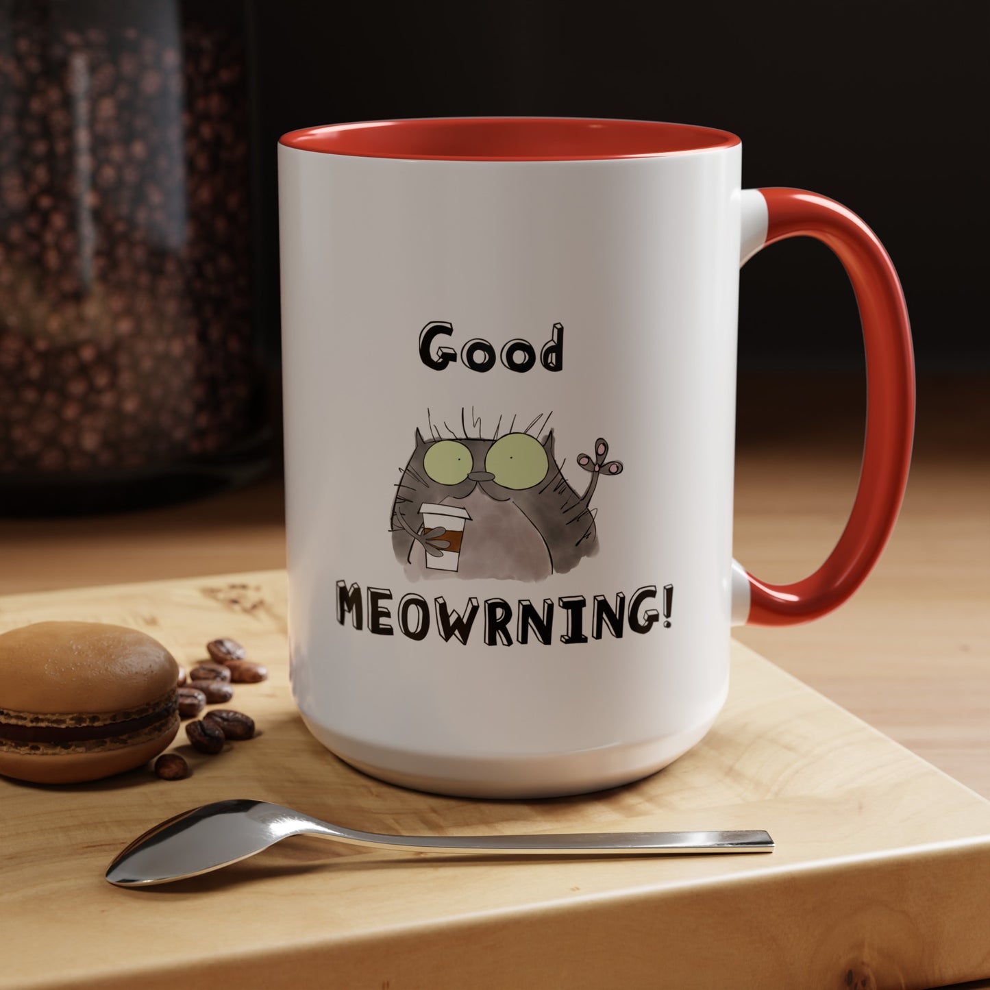 Coffee Mug For Cat Lovers Good Morning Pun With A Funny Cat Drinking Coffee From A Paper Cup (11, 15oz)