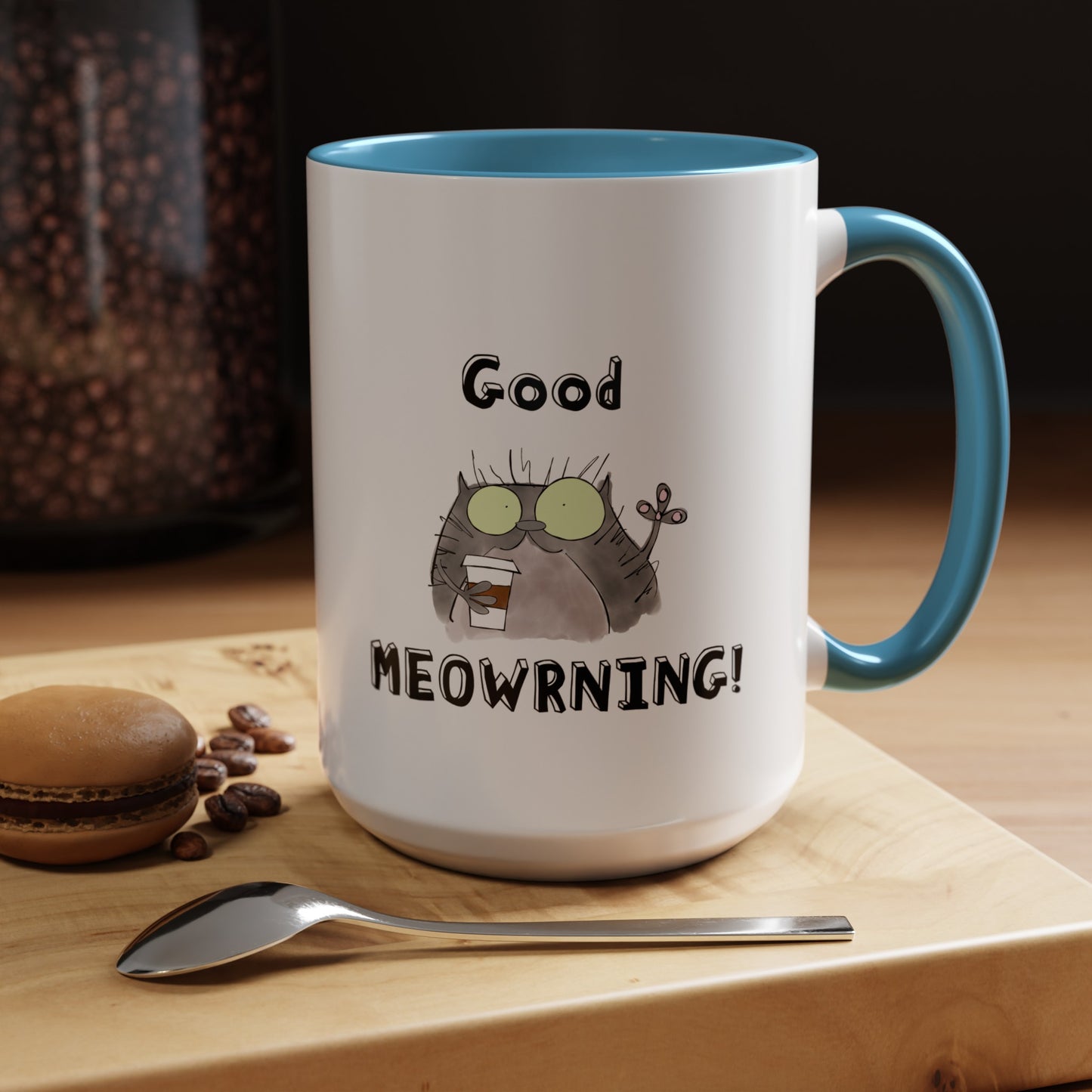 Coffee Mug For Cat Lovers Good Morning Pun With A Funny Cat Drinking Coffee From A Paper Cup (11, 15oz)