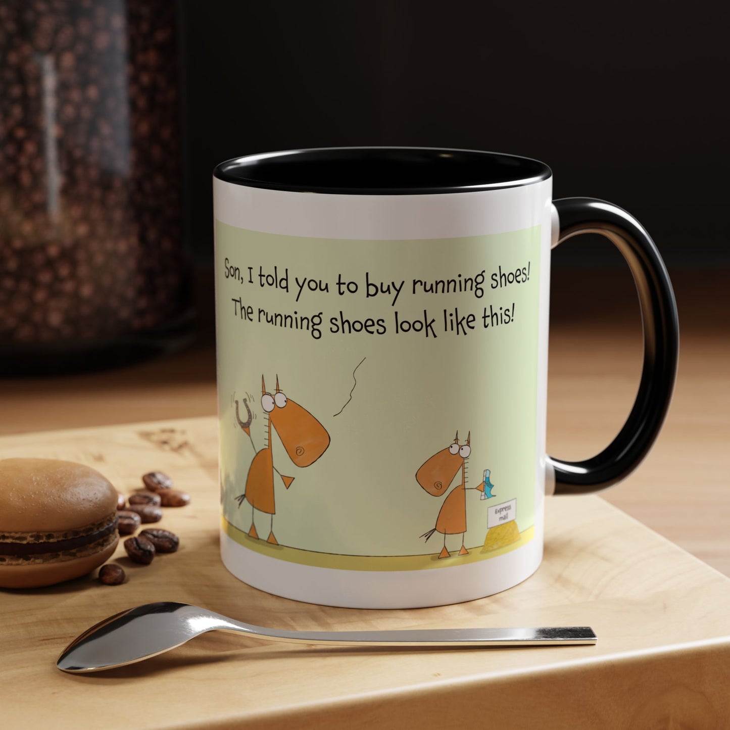 Pun With Dad And Son Horses Running Shoes And A Horseshoe Accent Coffee Mug 11oz
