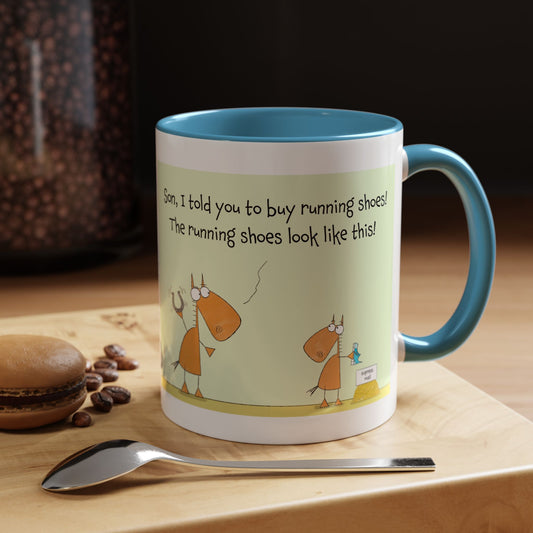 Pun With Dad And Son Horses Running Shoes And A Horseshoe Accent Coffee Mug 11oz