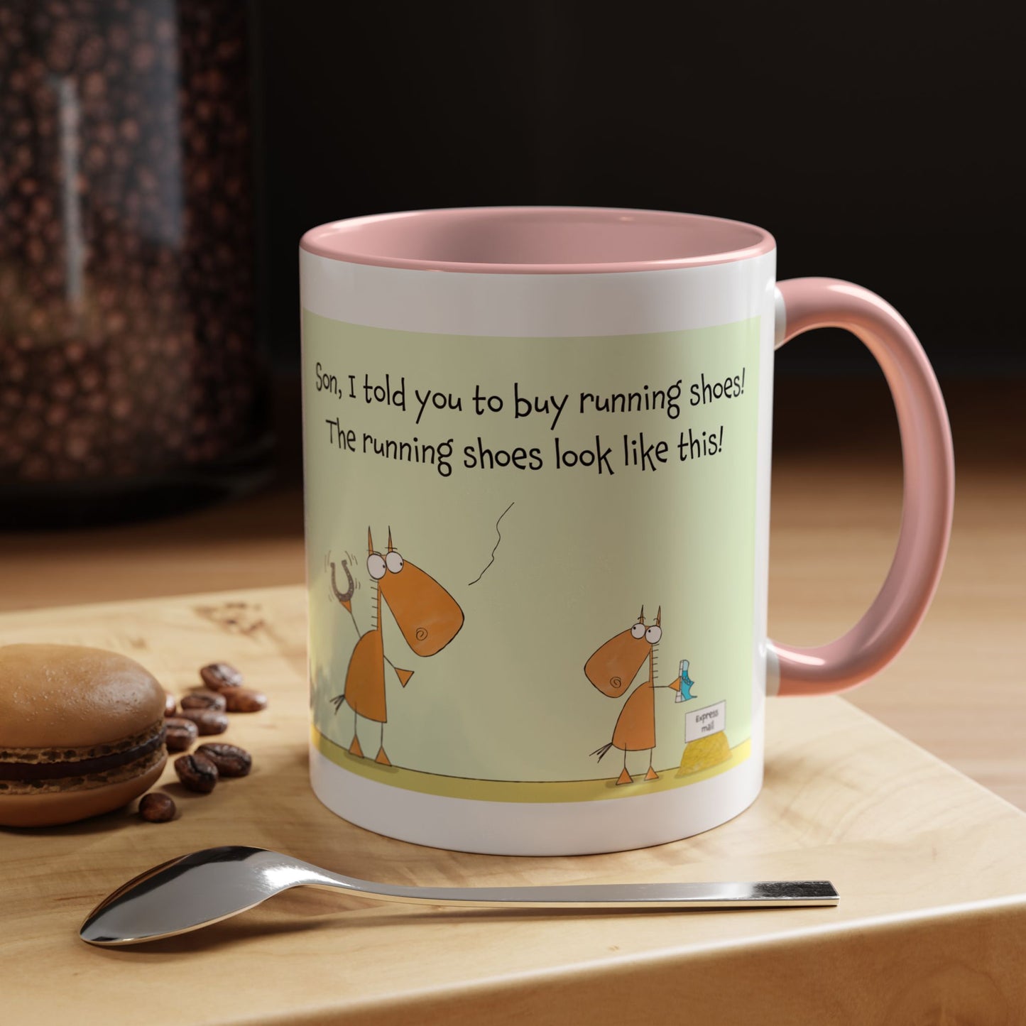 Pun With Dad And Son Horses Running Shoes And A Horseshoe Accent Coffee Mug 11oz