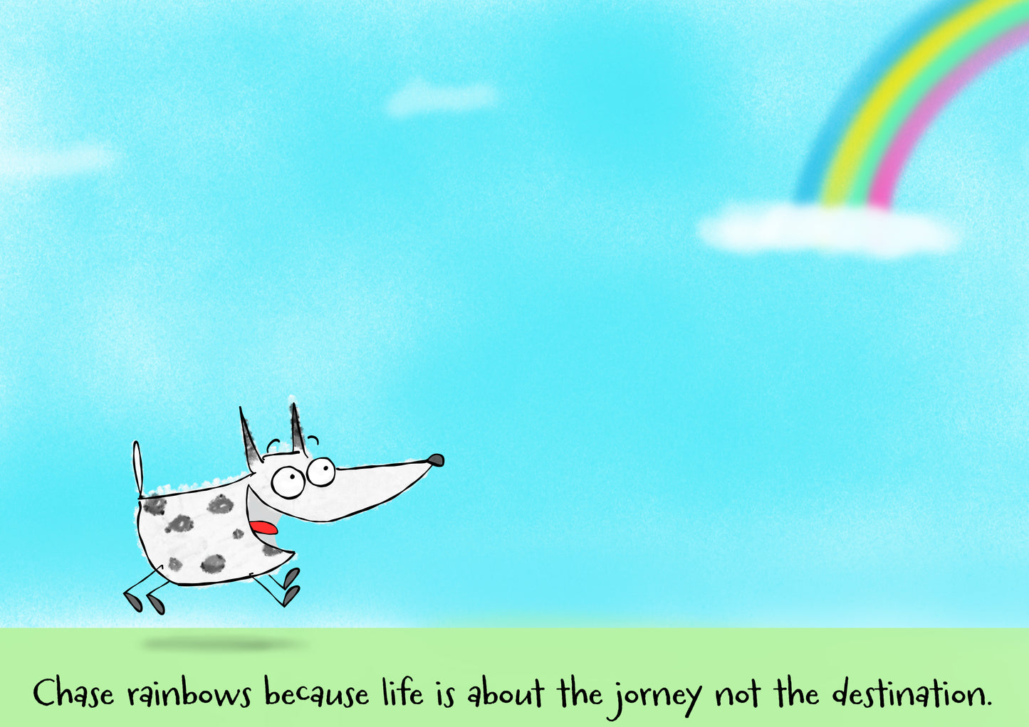 Life Is Journey Not A Destination And Funny Orange Dog Chasing Rainbow high quality print on canvas