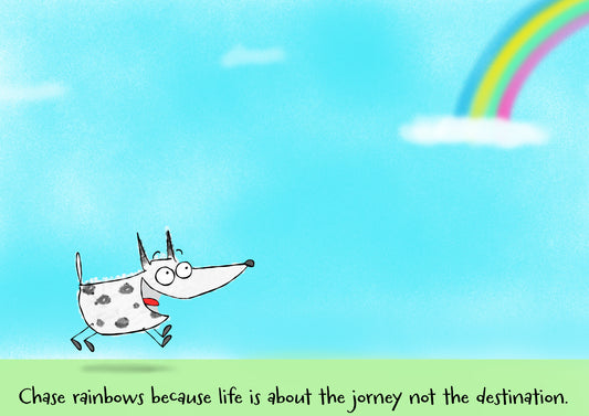 Life Is Journey Not A Destination And Funny Orange Dog Chasing Rainbow high quality print on canvas