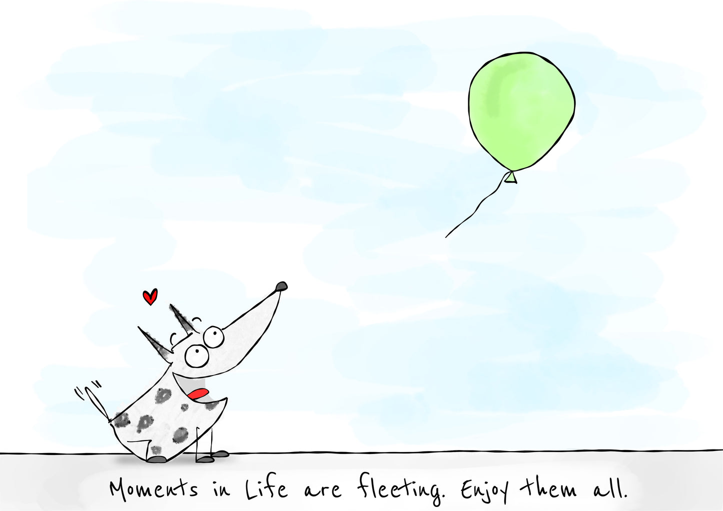 The Fleeting Moments In Life Optimistic Funny White Dog Looking At The Green Balloon high quality print on canvas