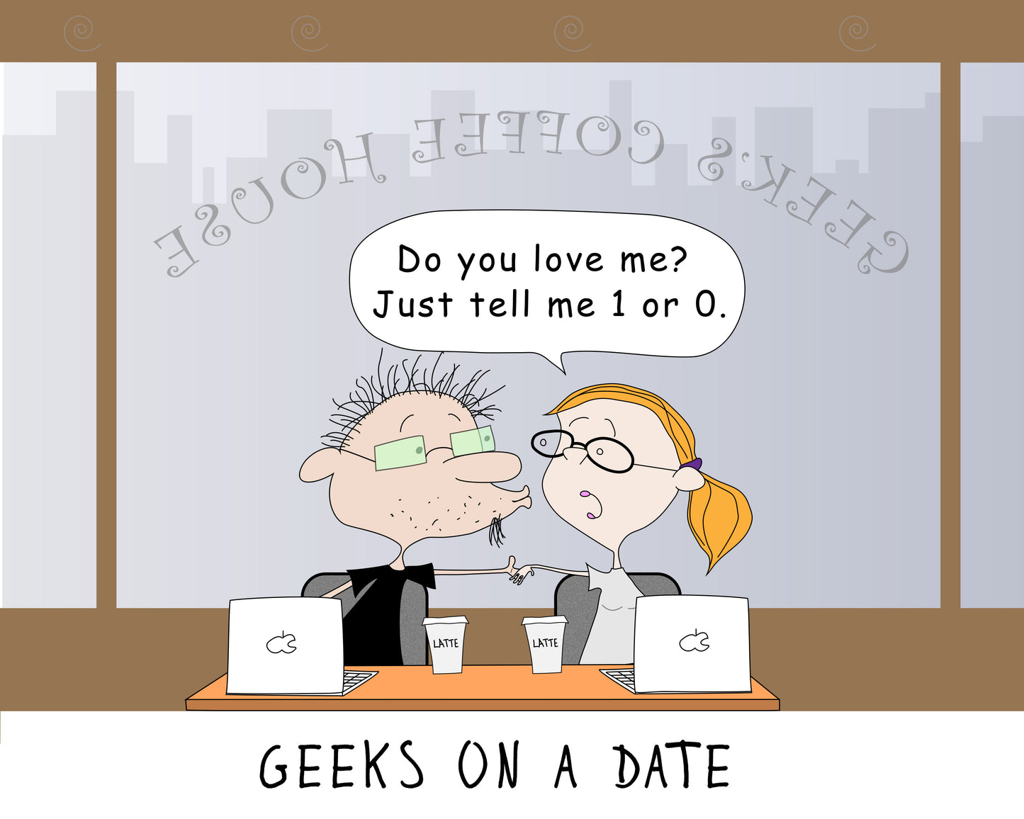 Date In The Coffee House With Two College Students In Love cartoon print