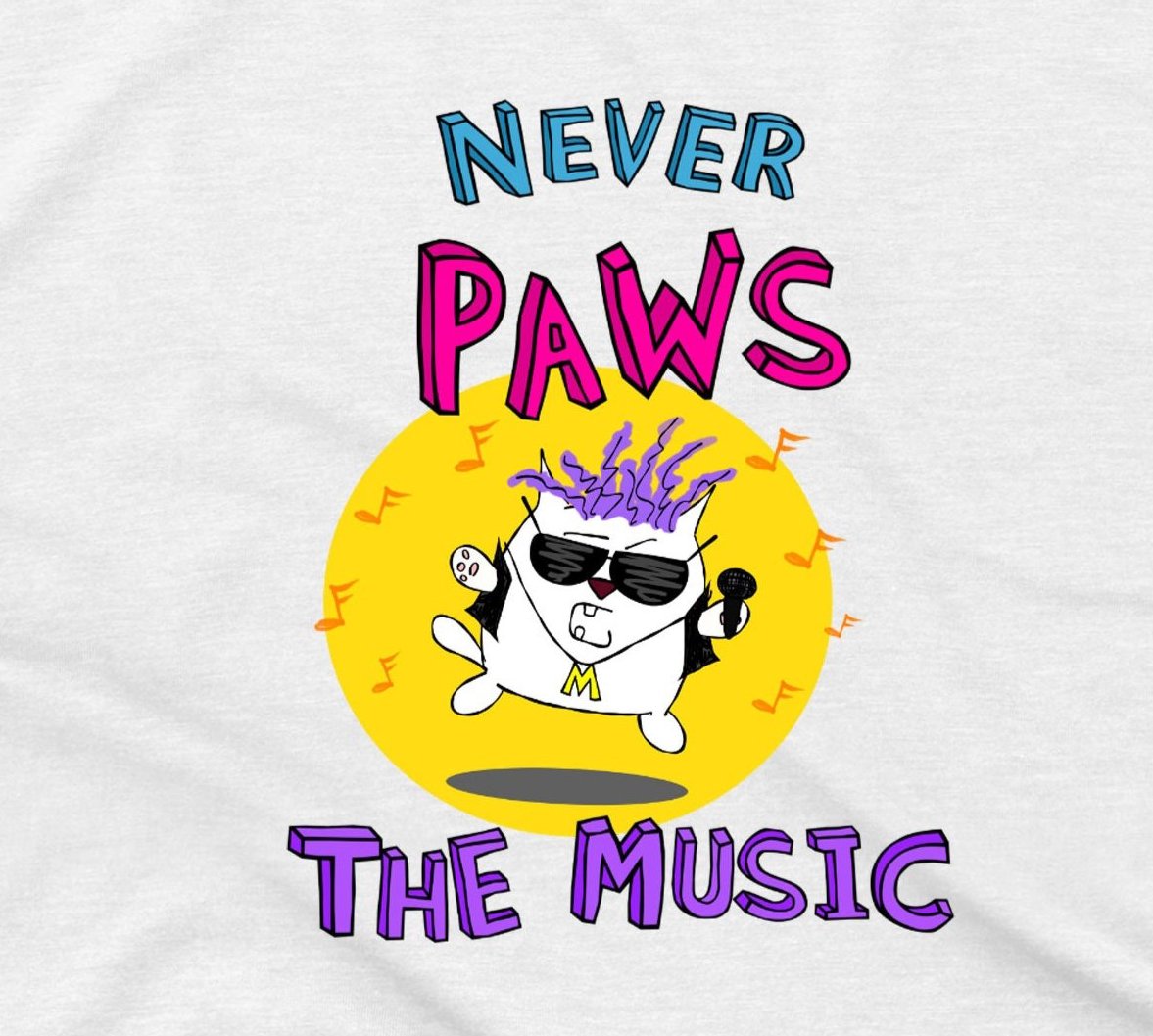 Funny Cat Rock Star On Stage Singing Never Pause The Music soft cotton classic t-shirt for pre-teens