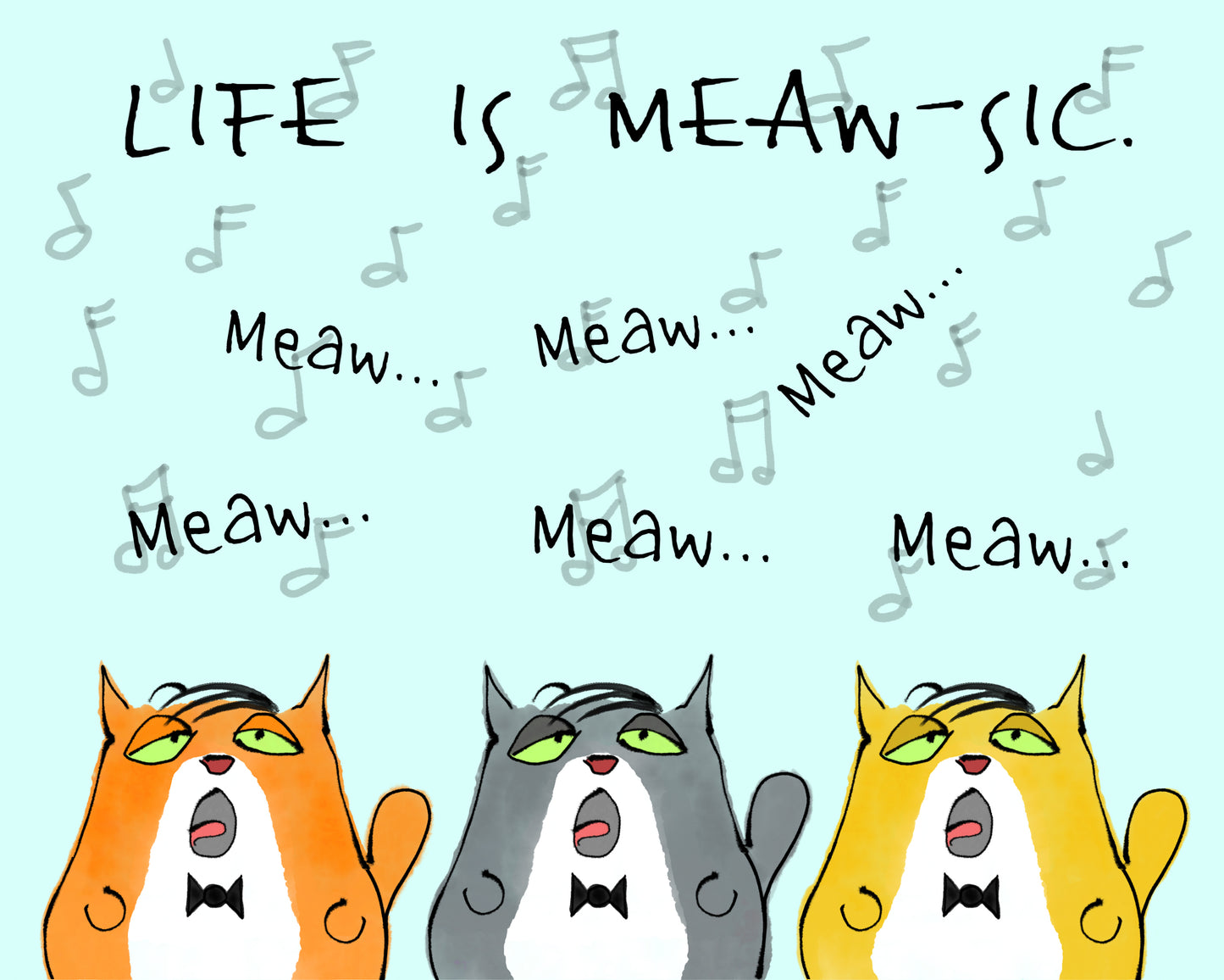 Funny Cats In A Chorus Are Singing Life Is Music Meaw high quality art on canvas