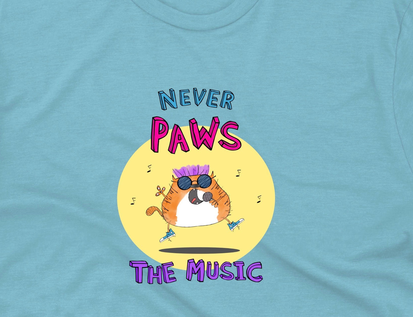 Funny Cat Pun Never Pause The Music classic t-shirt for pre-teens and teenagers