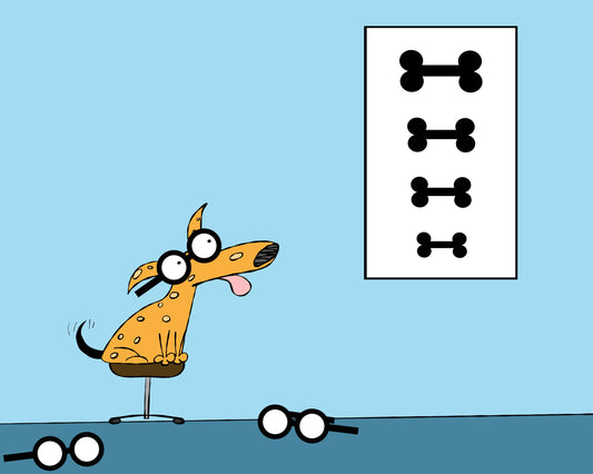 Funny Cartoon With Orange Dog In The Optometrist Office Wearing Reading Glasses fine art print