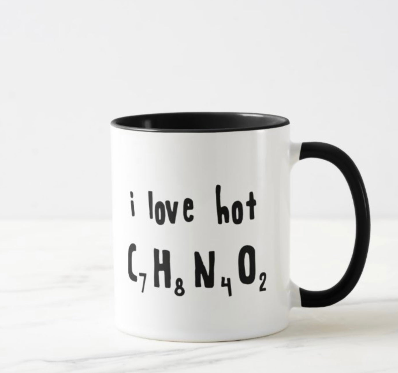 I Love Hot Chocolate funny mug with the molecular formula for chocolate 11oz