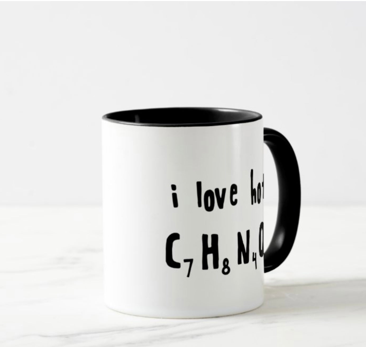 I Love Hot Chocolate funny mug with the molecular formula for chocolate 11oz