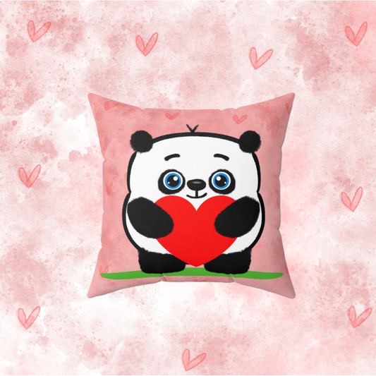 Cute Panda Holding Red Heart Valentine's Day Present  For A Girlfriend Spun Polyester Square Pillow